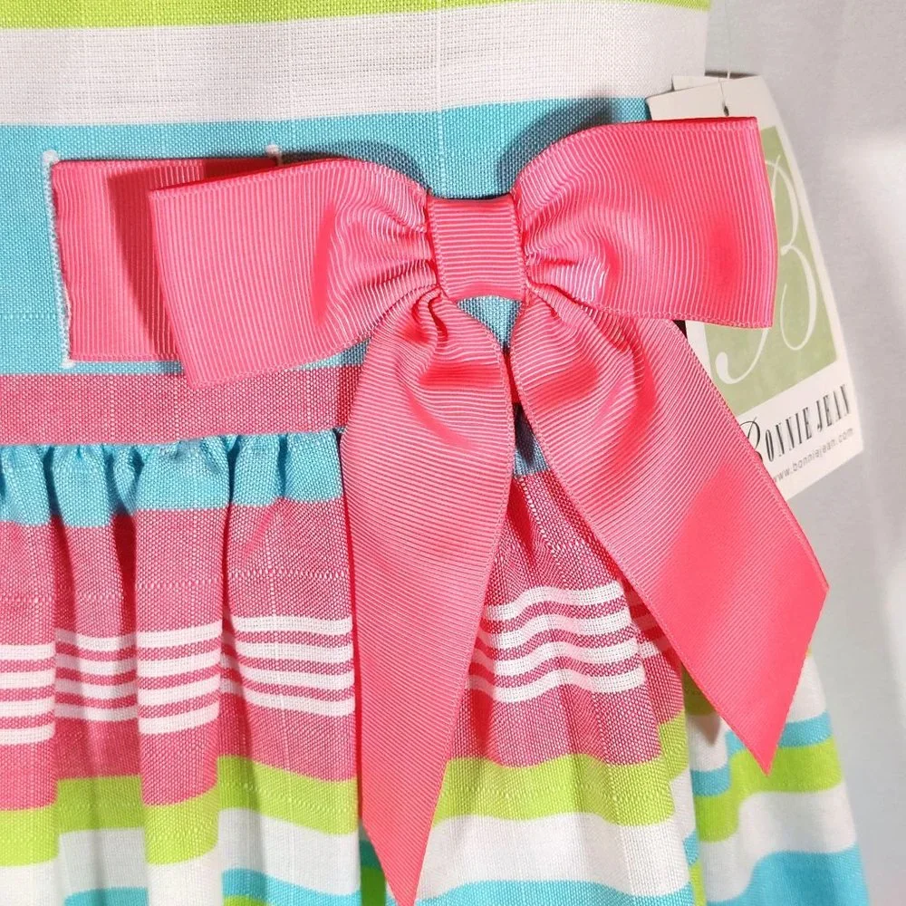 Bonnie Jean Girls‎ Size 14 Multi Color Striped Sleeveless Bow Dress